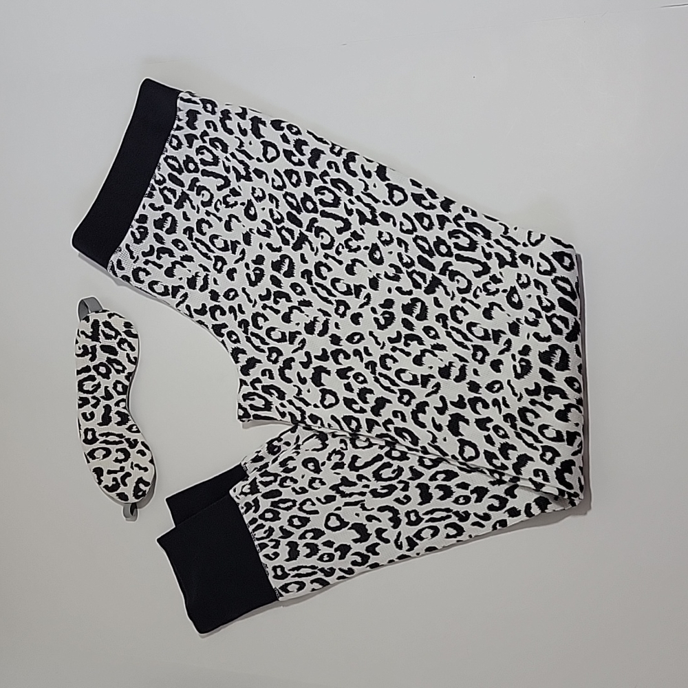 Victoria's Secret Waffle Knit Leopard Animal Print Pajama Pants and Sleep Mask